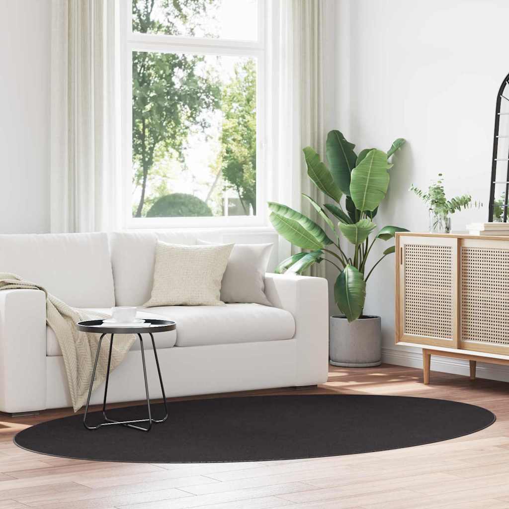 Area Rugs Oval HUARTE Black 160 x 230 cm 100% Polyester