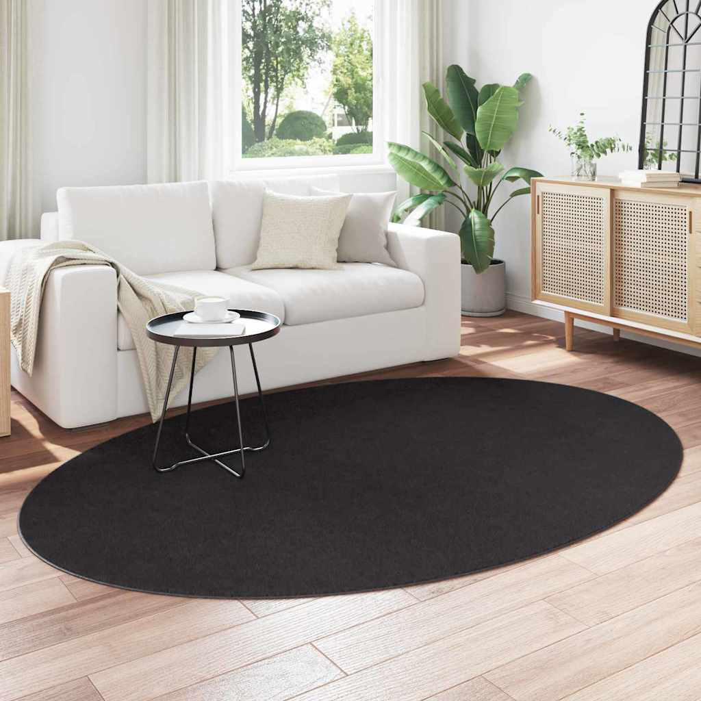 Area Rugs Oval HUARTE Black 160 x 230 cm 100% Polyester
