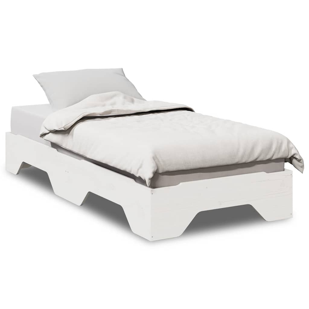 Bed Frame No Mattress Stackable White 80x200 cm Solid Wood