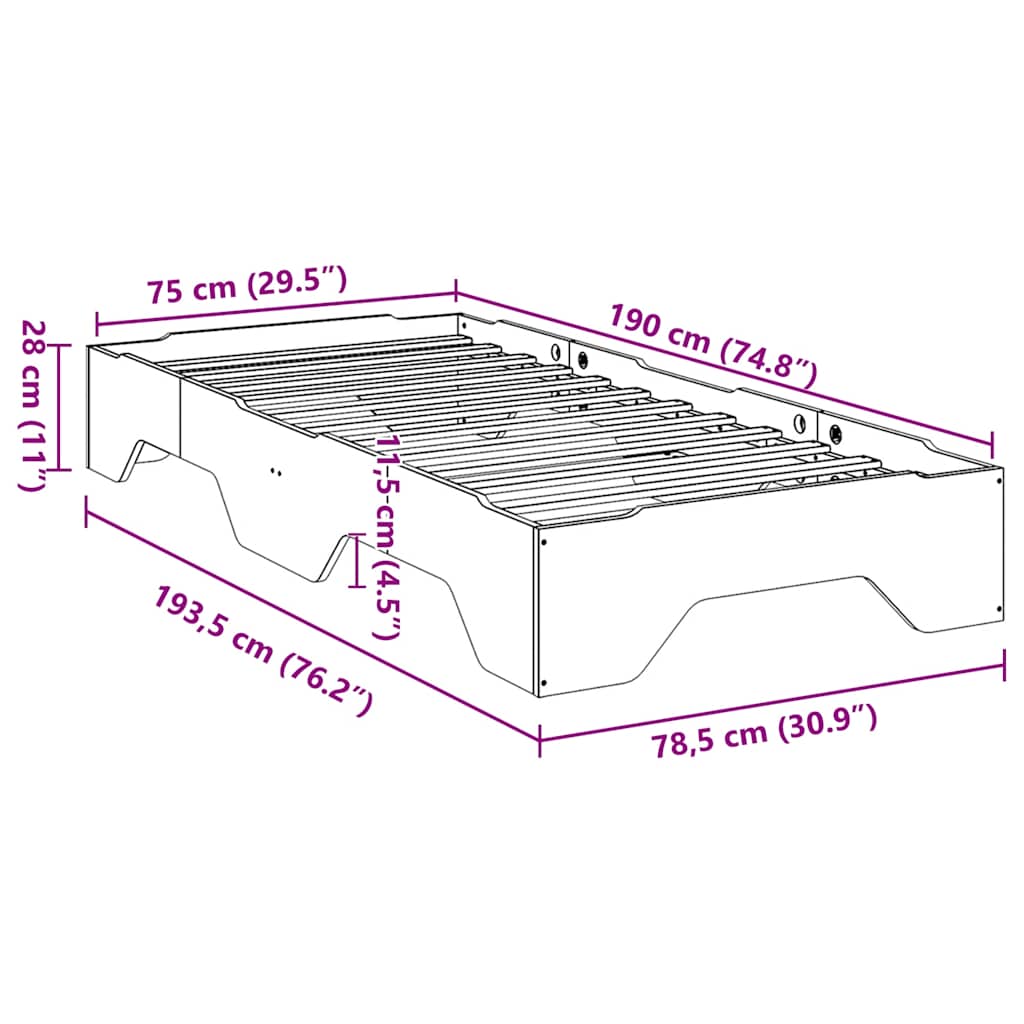 Bed Frame No Mattress Stackable White 75x190 cm Small Single Solid Wood