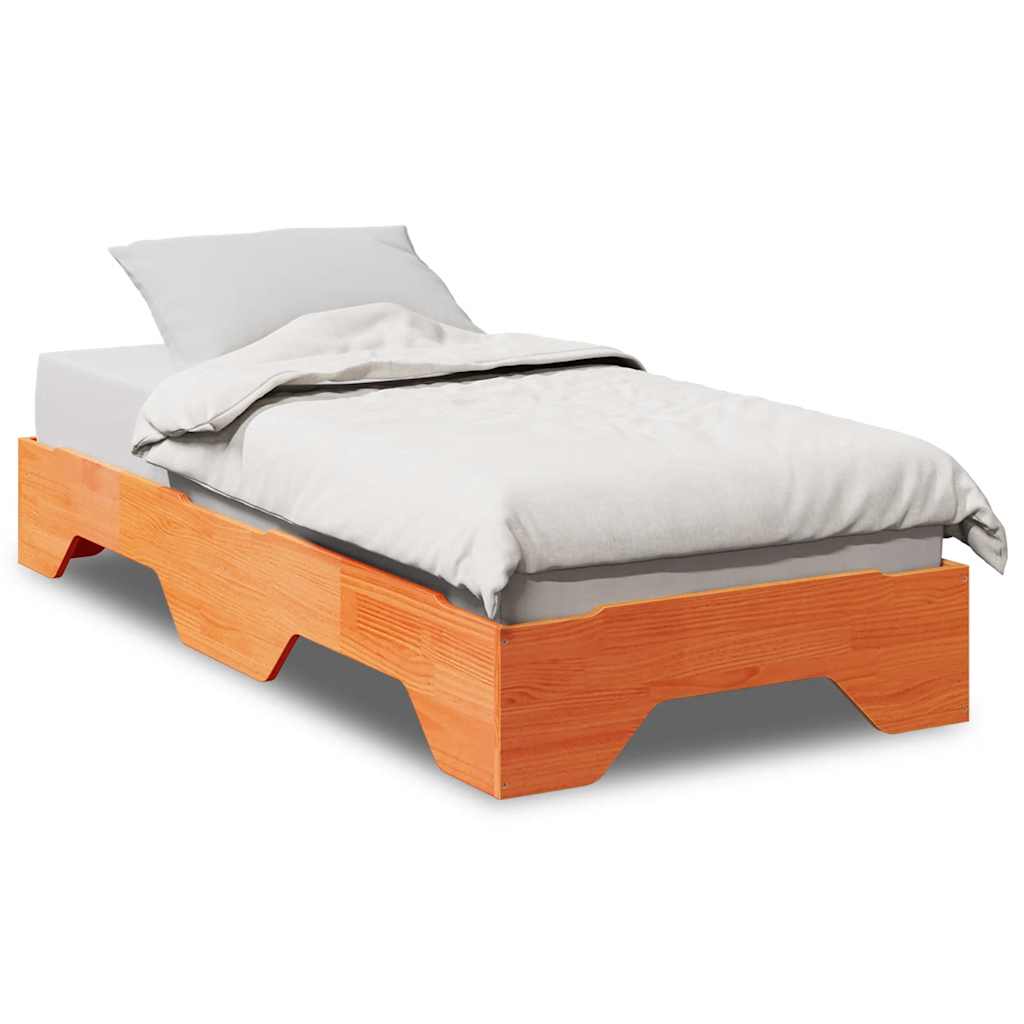 Bed Frame No Mattress Stackable Wax Brown 75x190 cm Small Single Solid Wood
