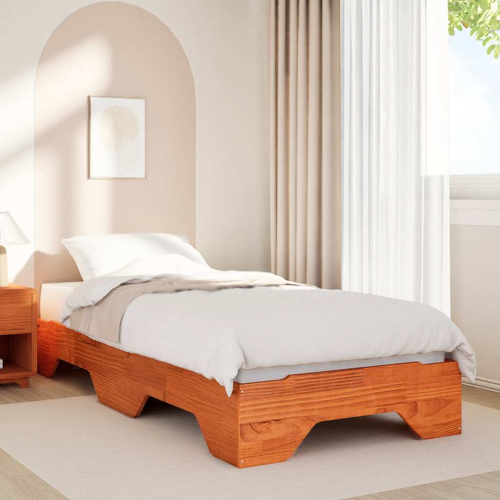 Bed Frame No Mattress Stackable Wax Brown 75x190 cm Small Single Solid Wood
