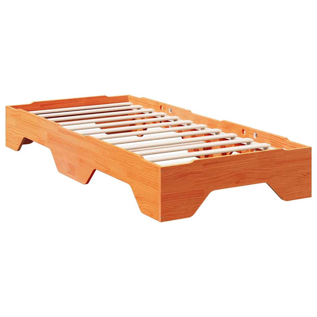Bed Frame No Mattress Stackable Wax Brown 75x190 cm Small Single Solid Wood