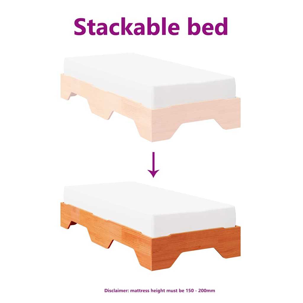 Bed Frame No Mattress Stackable Wax Brown 75x190 cm Small Single Solid Wood