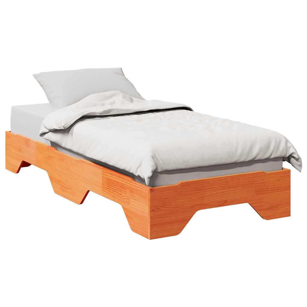 Bed Frame No Mattress Stackable Wax Brown 75x190 cm Small Single Solid Wood