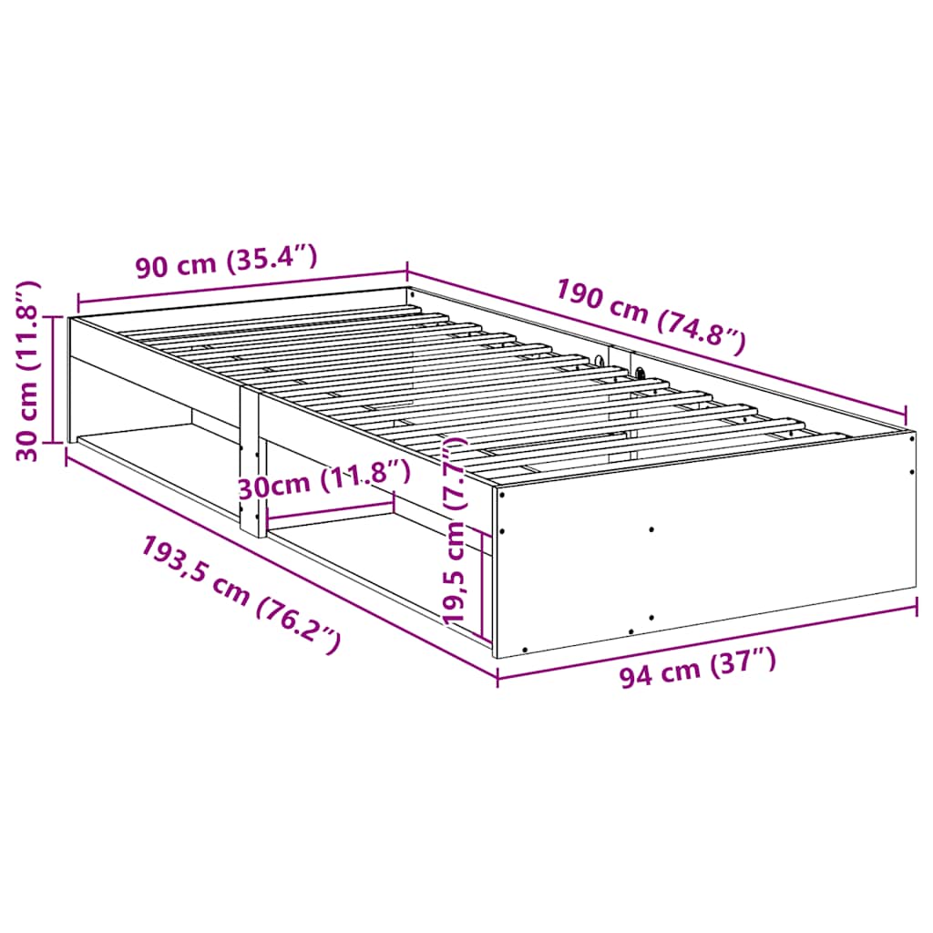 Day Bed without Mattress 90x190 cm Solid Wood Pine