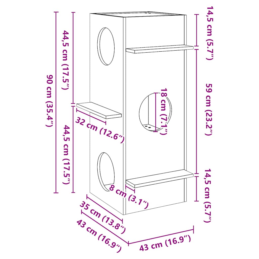 vidaXL Cat House 43x43x90 cm Solid Wood Pine