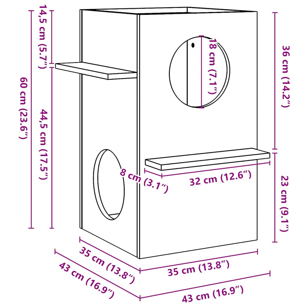 vidaXL Cat House 43x43x60 cm Solid Wood Pine