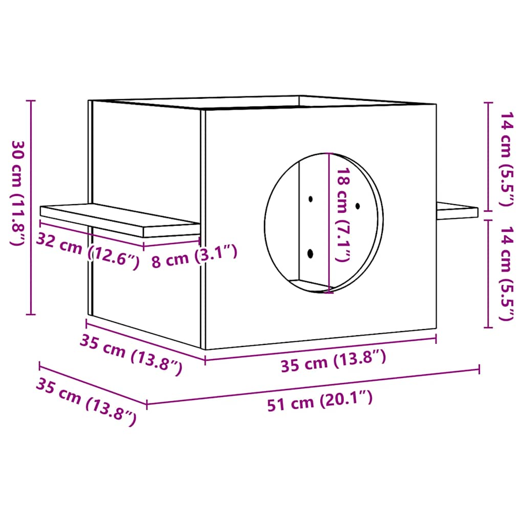 vidaXL Cat House White 51x35x30 cm Solid Wood Pine