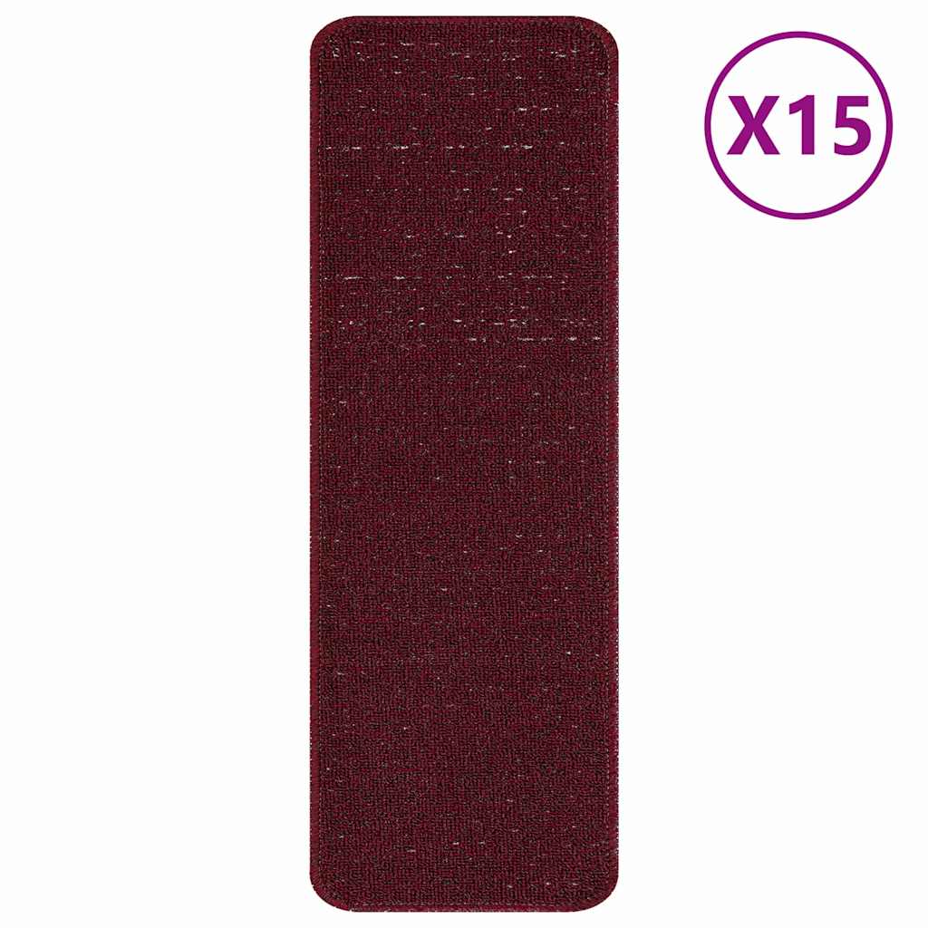 Anti-slip Stair Mats 15 pcs Bordeaux 60 x 25 cm PP