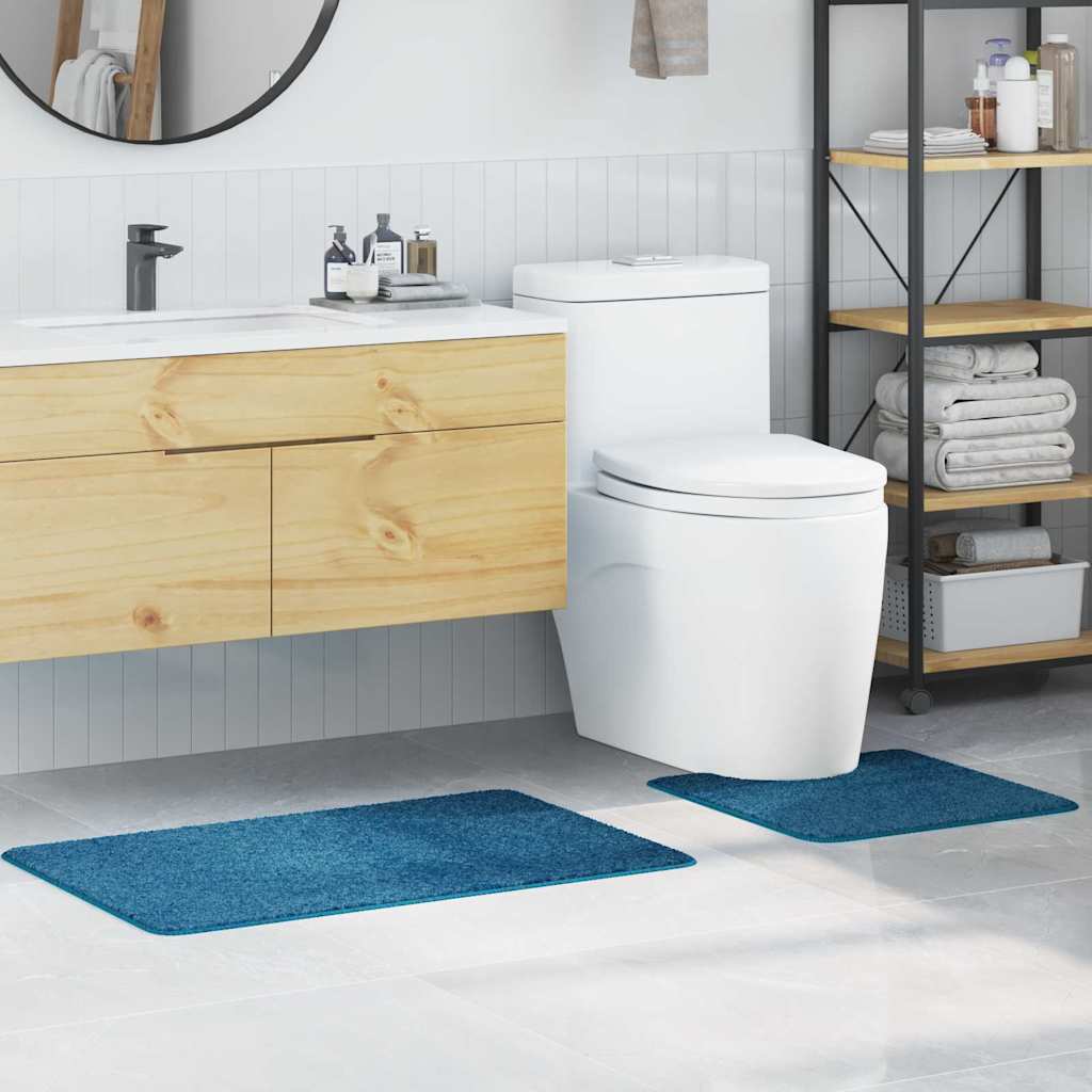 Anti-slip Bath Mat Set 2 pcs Blue PP