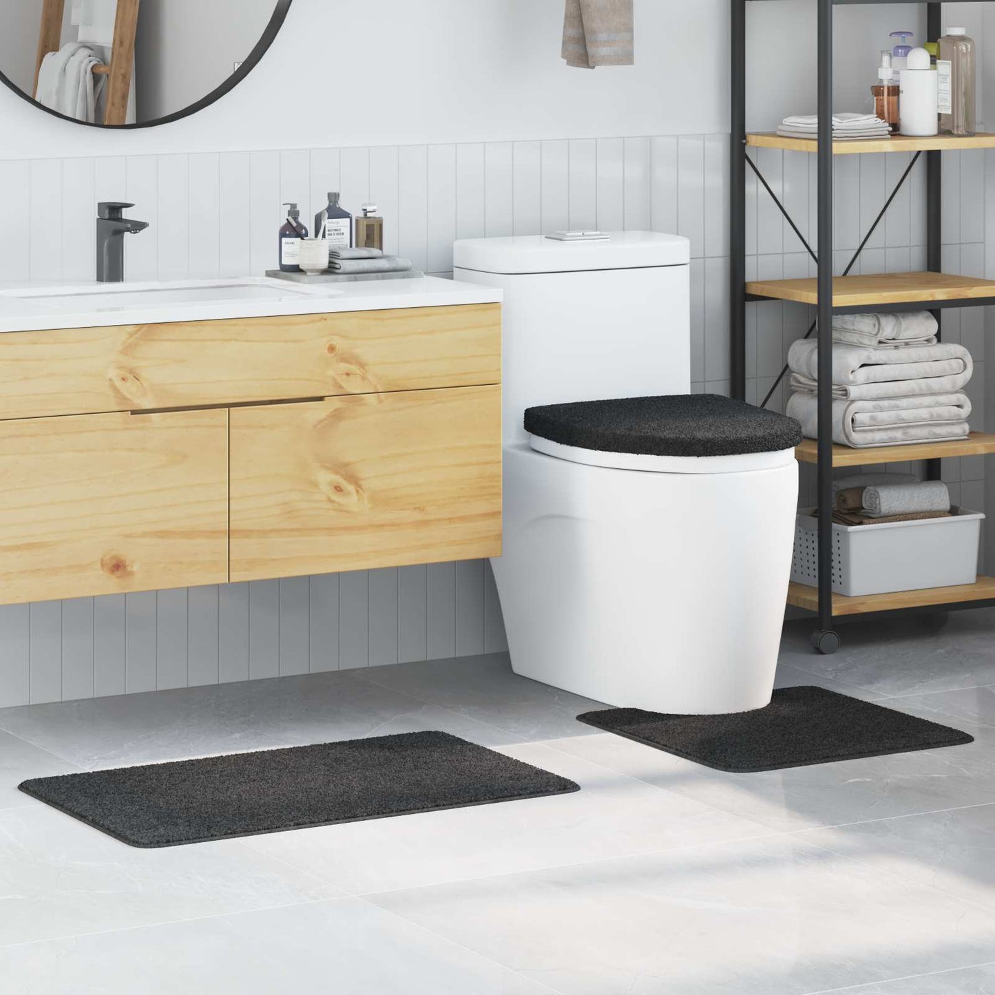 Anti-slip Bath Mat Set 3 pcs Dark grey PP