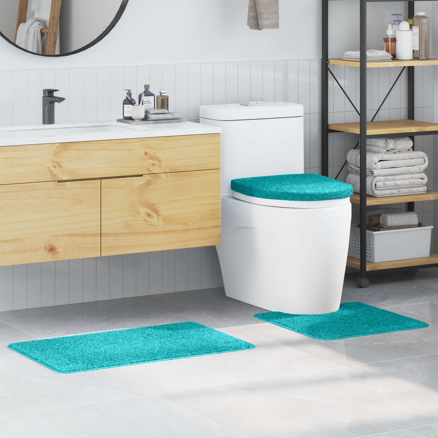 Anti-slip Bath Mat Set 3 pcs Turquoise PP