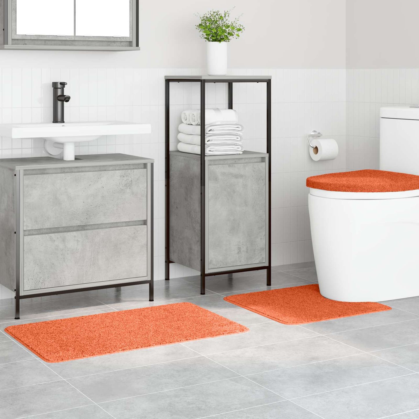 Anti-slip Bath Mat Set 3 pcs Orange PP