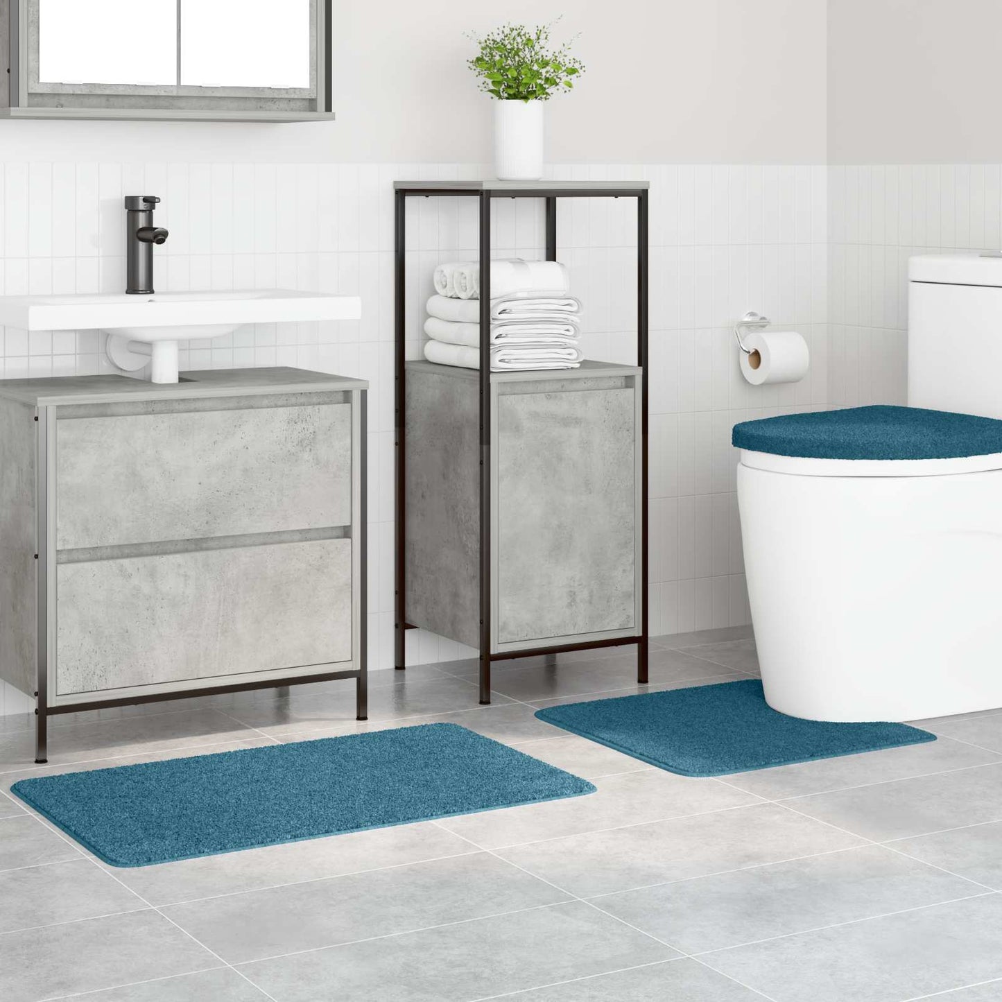 Anti-slip Bath Mat Set 3 pcs Blue PP