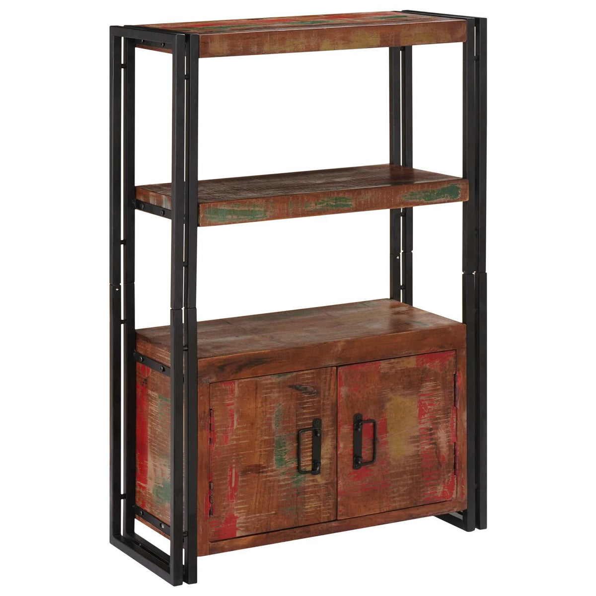 Bookshelf with Doors Brown Solid Reclaimed Wood and Metal