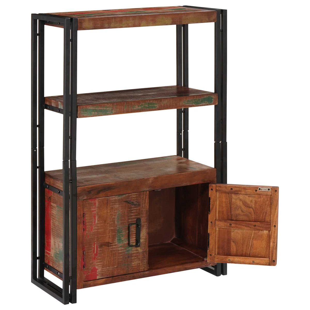 Bookshelf with Doors Brown Solid Reclaimed Wood and Metal