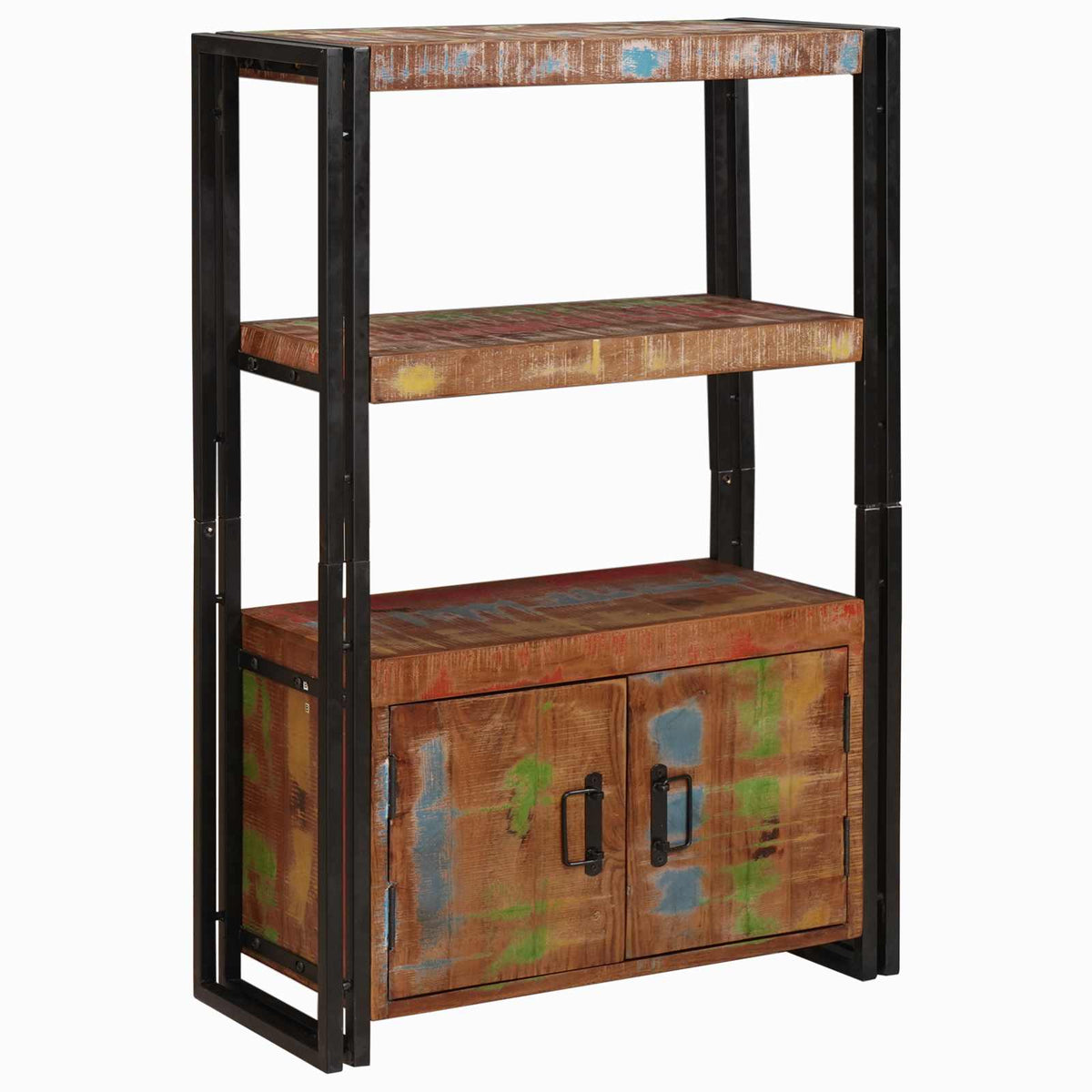 Bookshelf with Doors Brown Solid Reclaimed Wood and Metal
