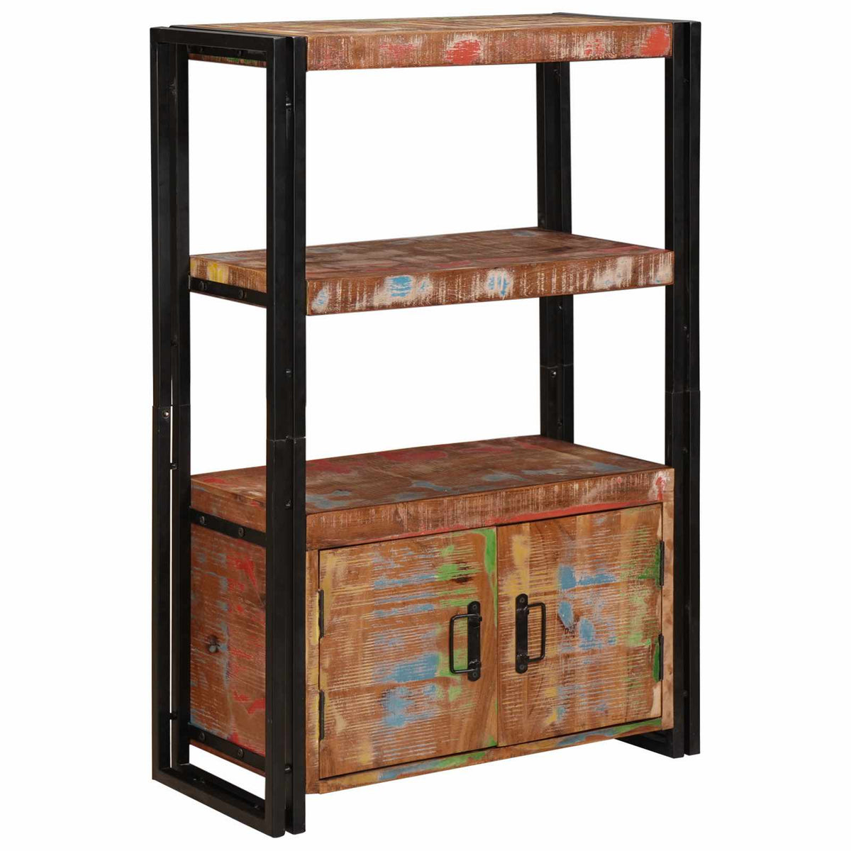 Bookshelf with Doors Brown Solid Reclaimed Wood and Metal
