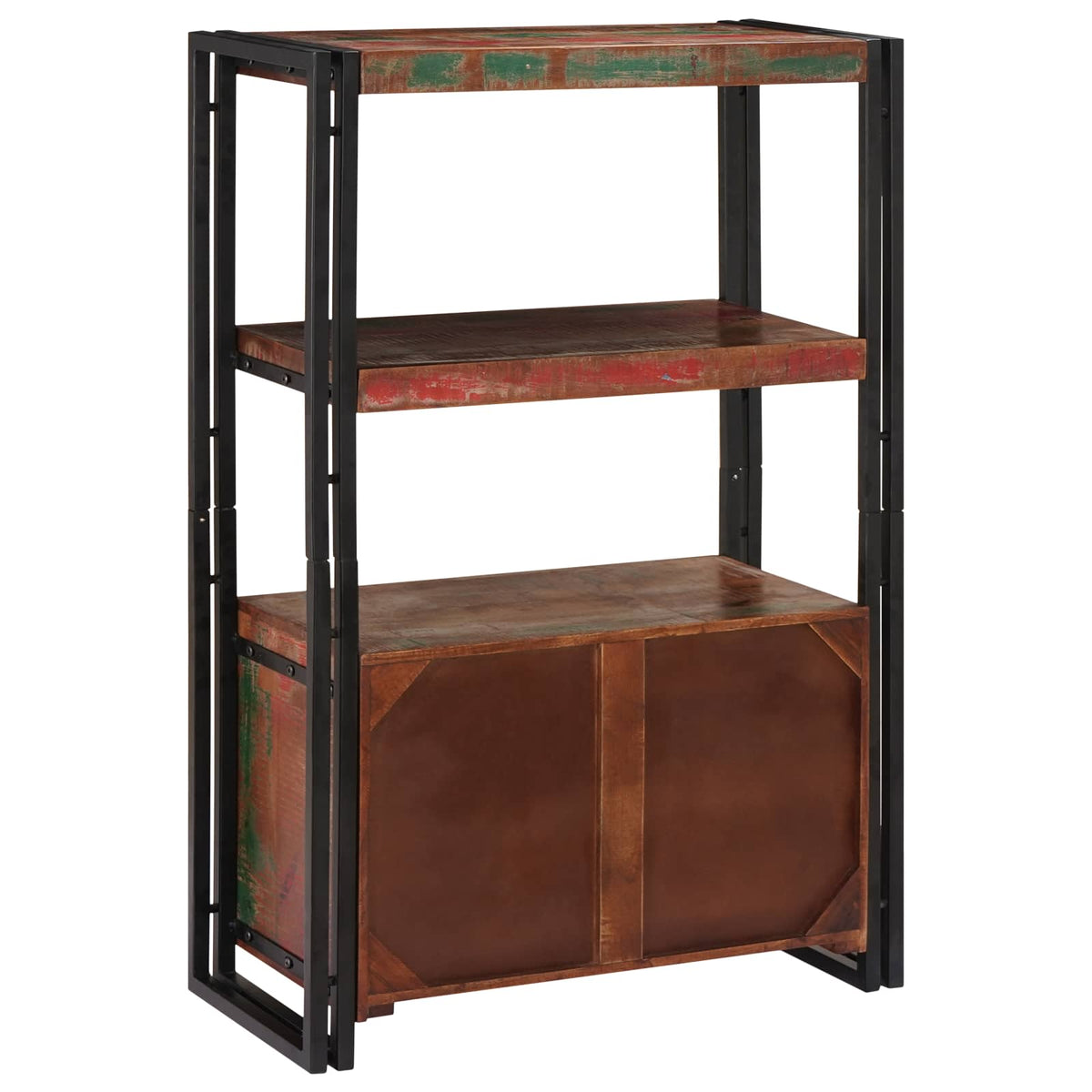 Bookshelf with Doors Brown Solid Reclaimed Wood and Metal