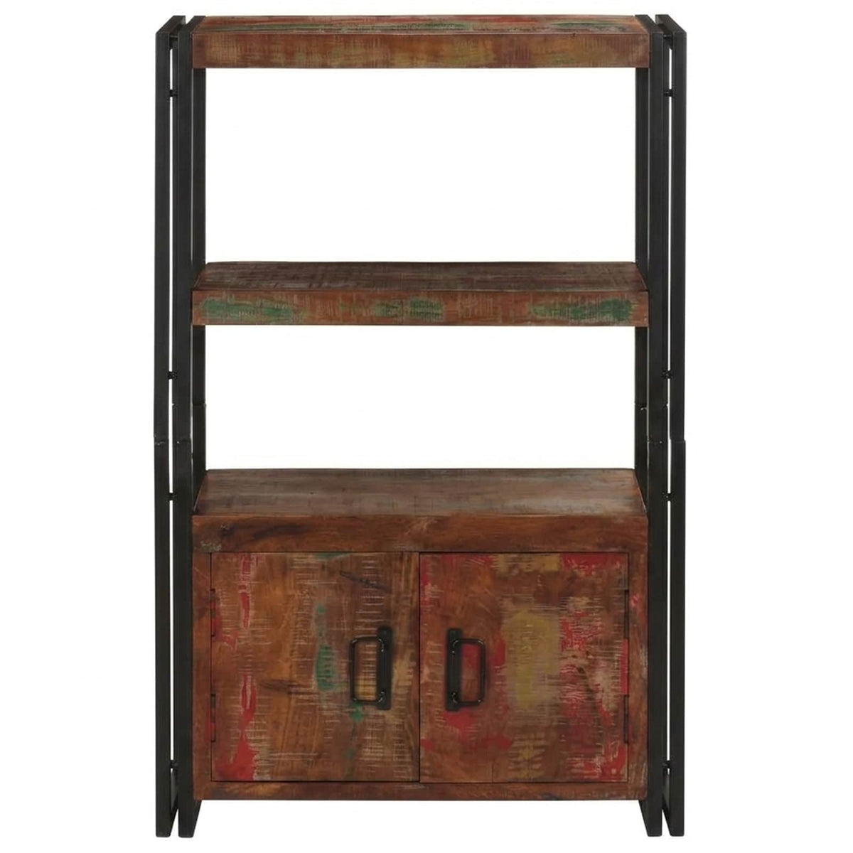 Bookshelf with Doors Brown Solid Reclaimed Wood and Metal