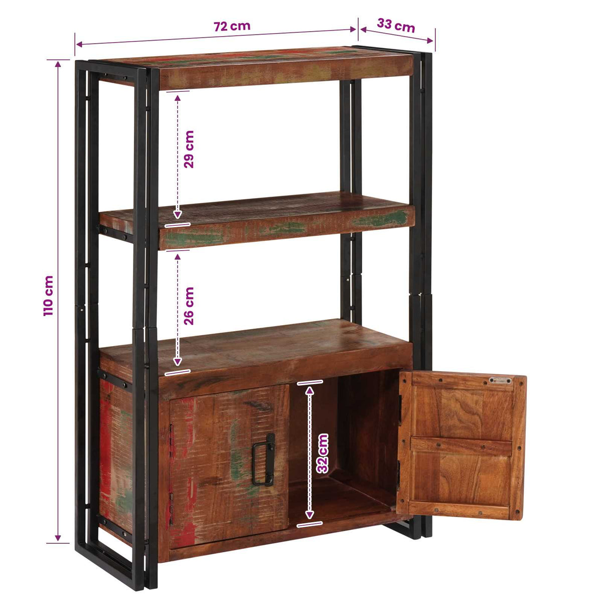 Bookshelf with Doors Brown Solid Reclaimed Wood and Metal