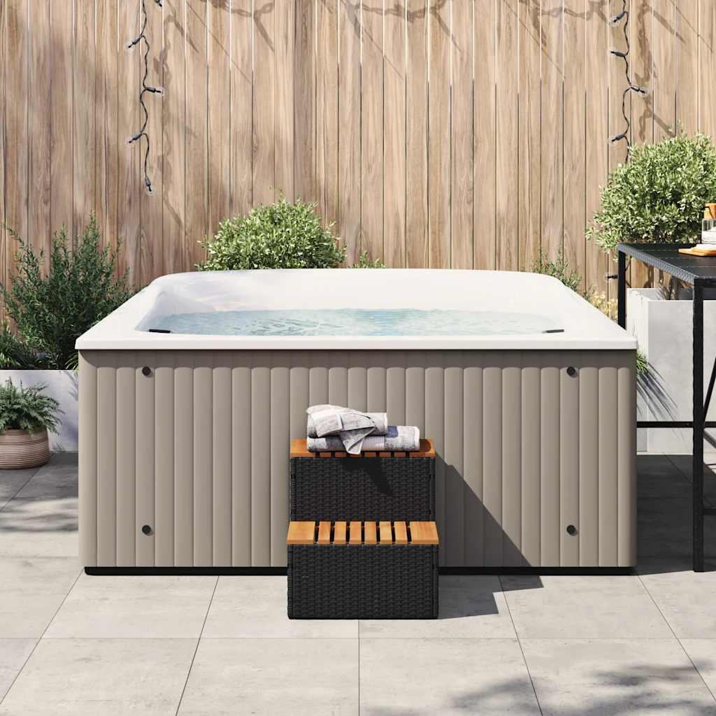 vidaXL Hot Tub Step Black 50x50x50.5 cm Poly Rattan and Solid Acacia