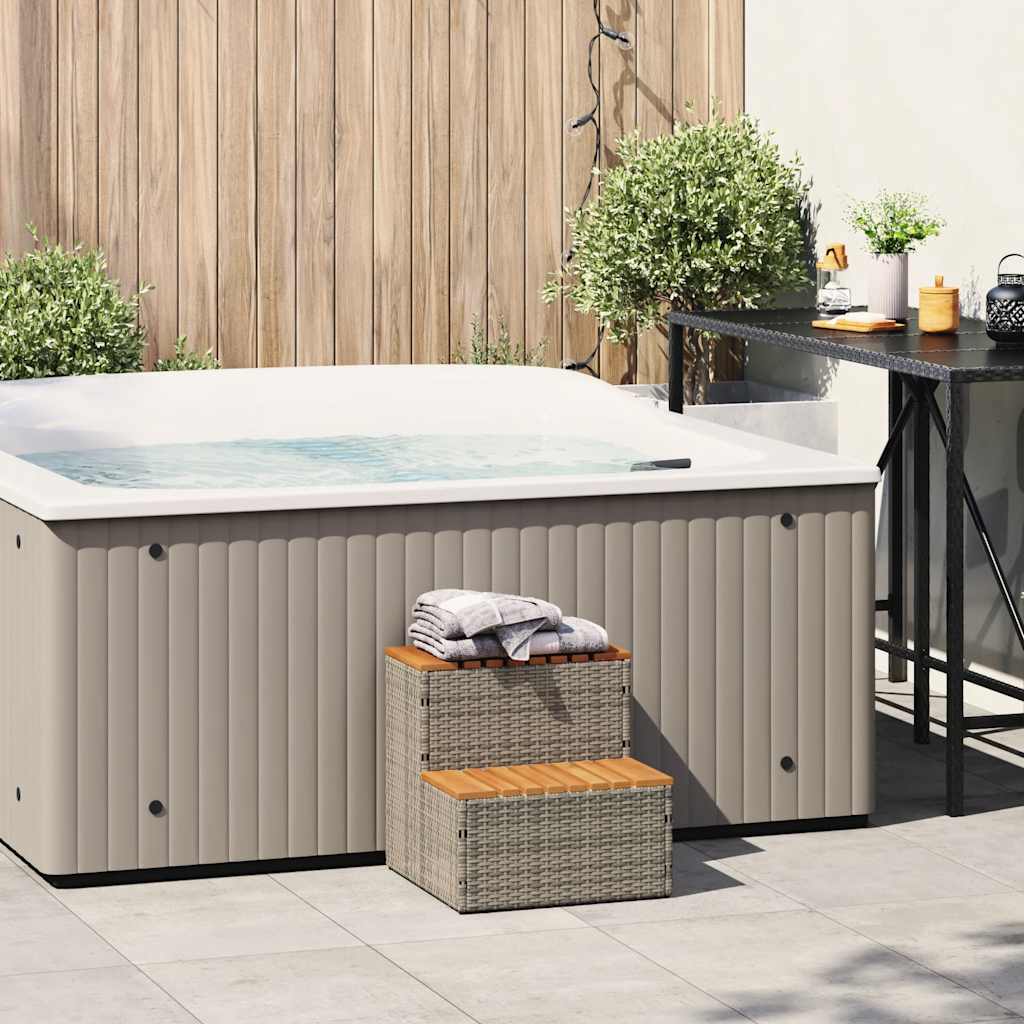 vidaXL Hot Tub Step Grey 50x50x50.5 cm Poly Rattan and Solid Acacia