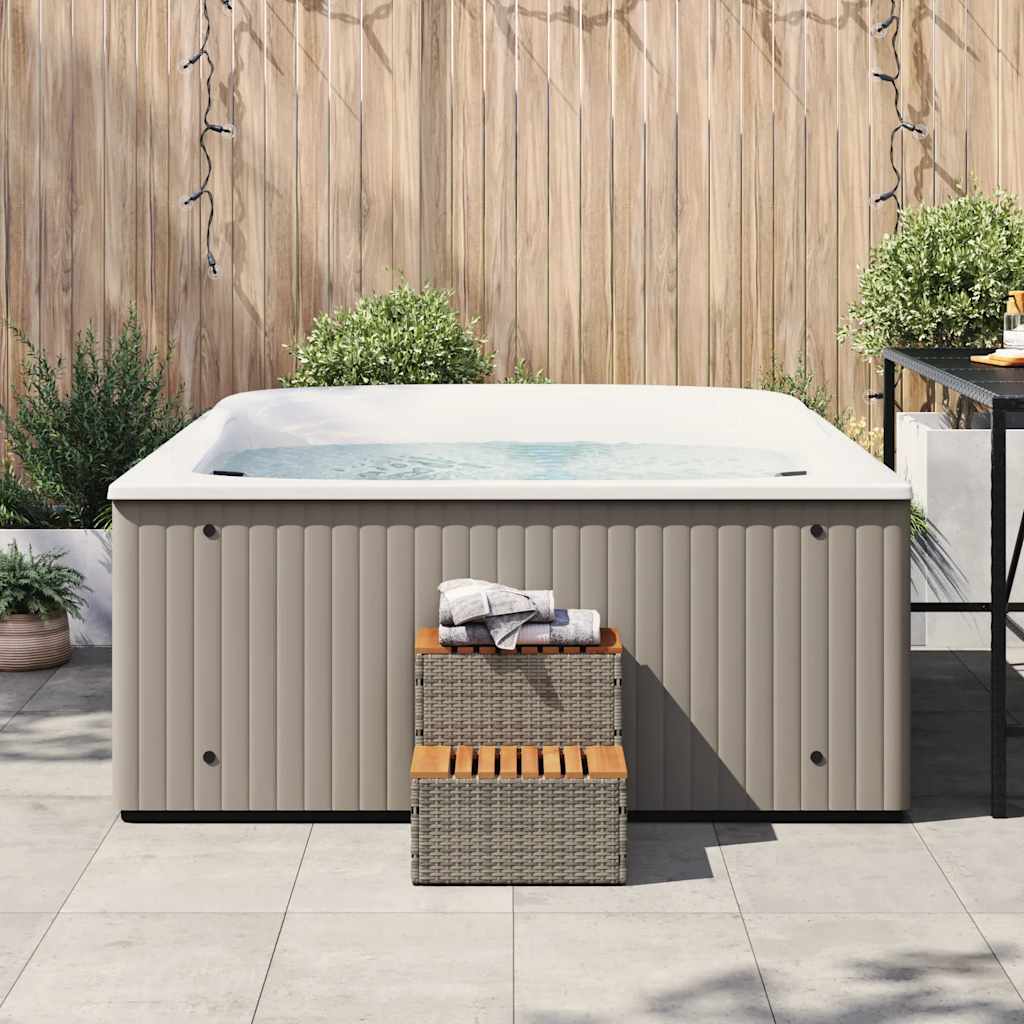 vidaXL Hot Tub Step Grey 50x50x50.5 cm Poly Rattan and Solid Acacia