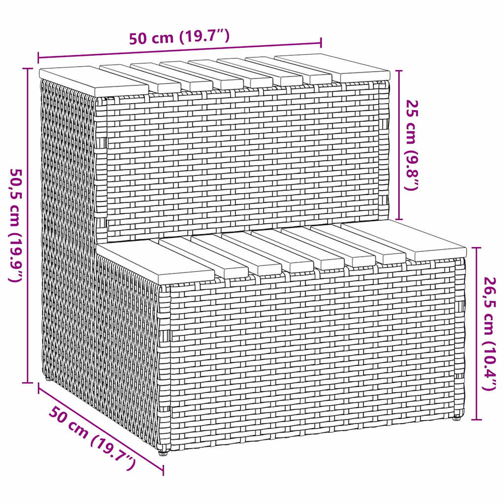 vidaXL Hot Tub Step Grey 50x50x50.5 cm Poly Rattan and Solid Acacia