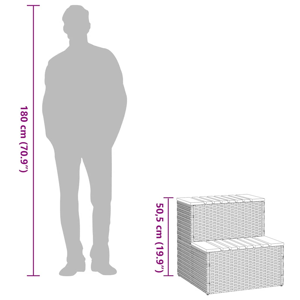 vidaXL Hot Tub Step Grey 50x50x50.5 cm Poly Rattan and Solid Acacia