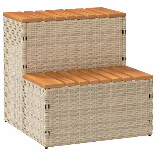 vidaXL Hot Tub Step Beige 50x50x50.5 cm Poly Rattan and Solid Acacia