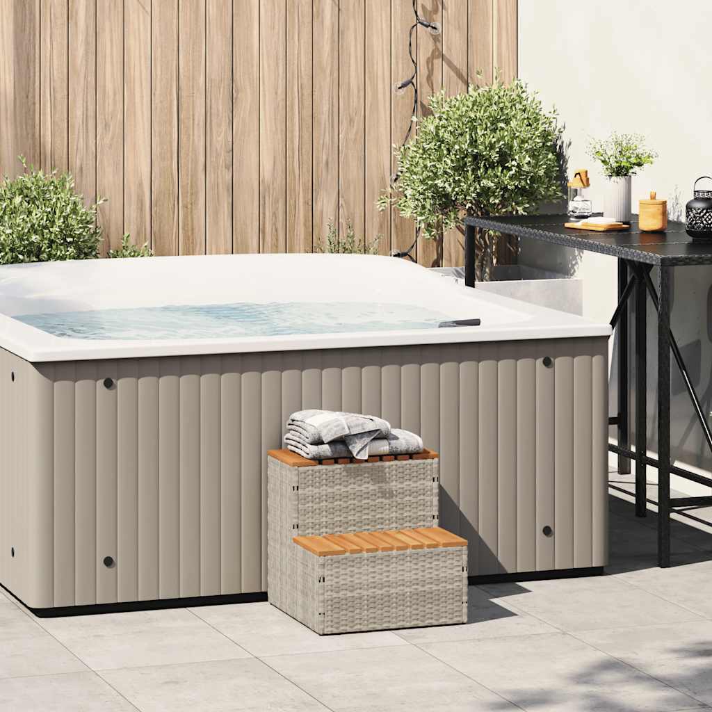 vidaXL Hot Tub Step Light Grey 50x50x50.5 cm Poly Rattan and Solid Acacia