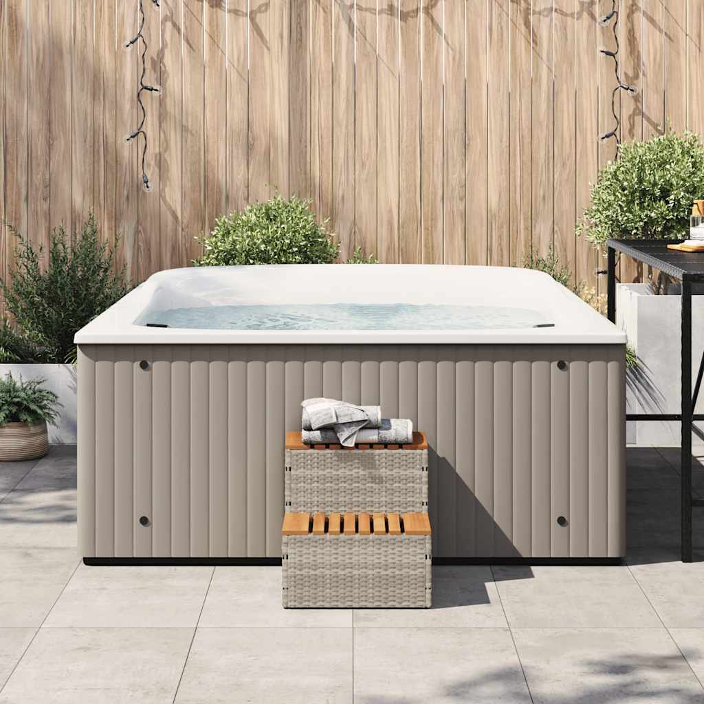 vidaXL Hot Tub Step Light Grey 50x50x50.5 cm Poly Rattan and Solid Acacia