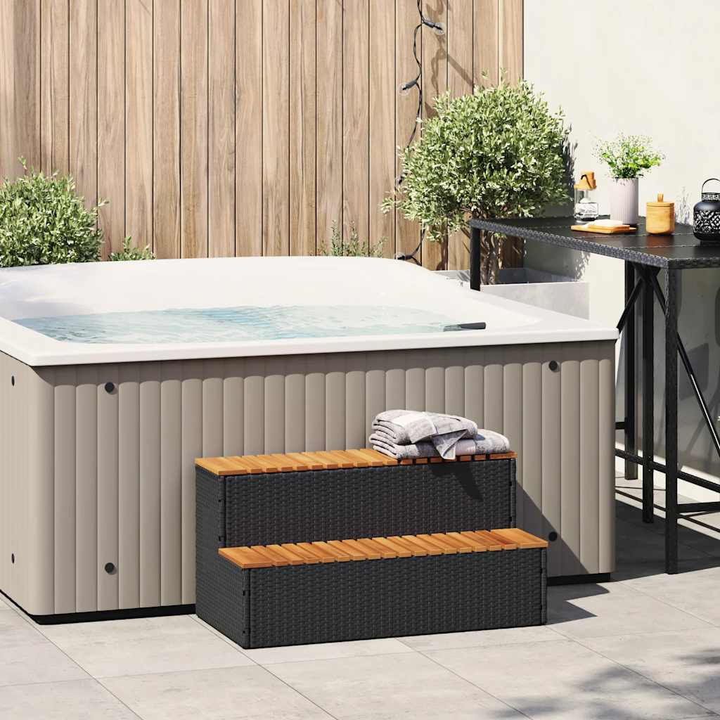 vidaXL Hot Tub Step Black 100x50x50.5 cm Poly Rattan and Solid Acacia