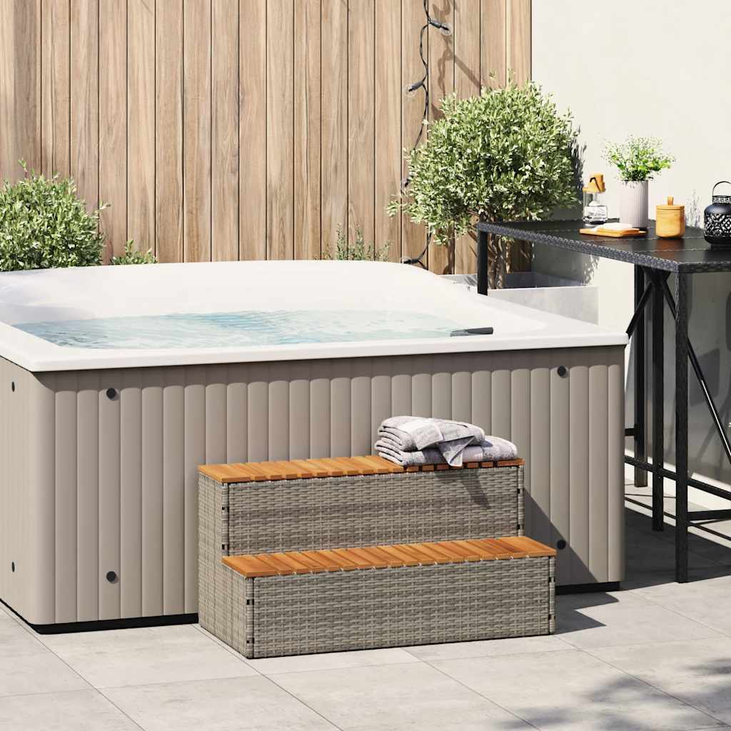 vidaXL Hot Tub Step Grey 100x50x50.5 cm Poly Rattan and Solid Acacia