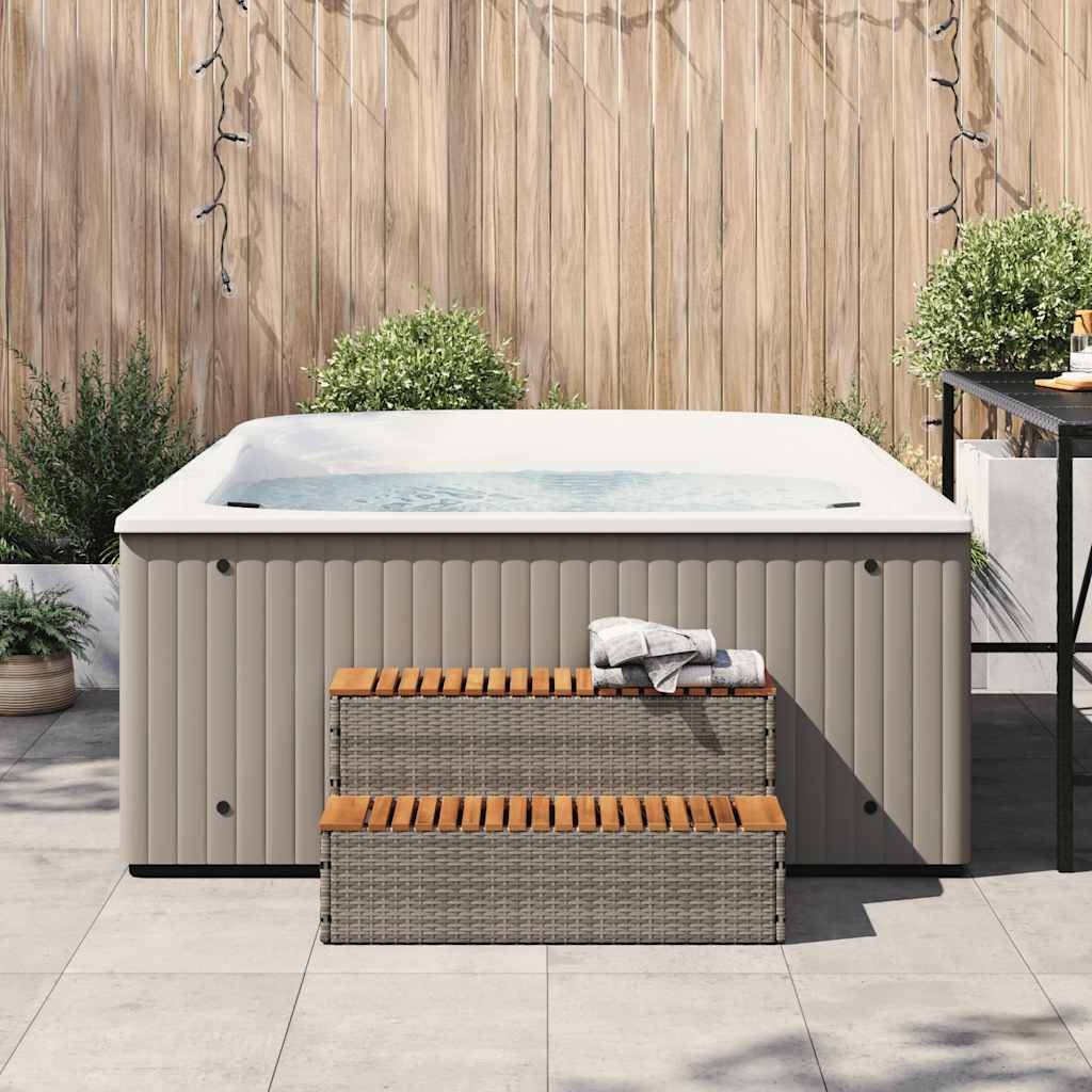 vidaXL Hot Tub Step Grey 100x50x50.5 cm Poly Rattan and Solid Acacia