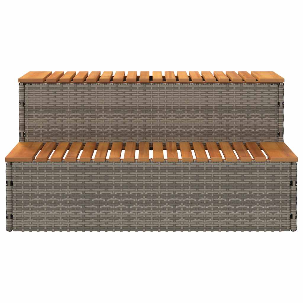 vidaXL Hot Tub Step Grey 100x50x50.5 cm Poly Rattan and Solid Acacia