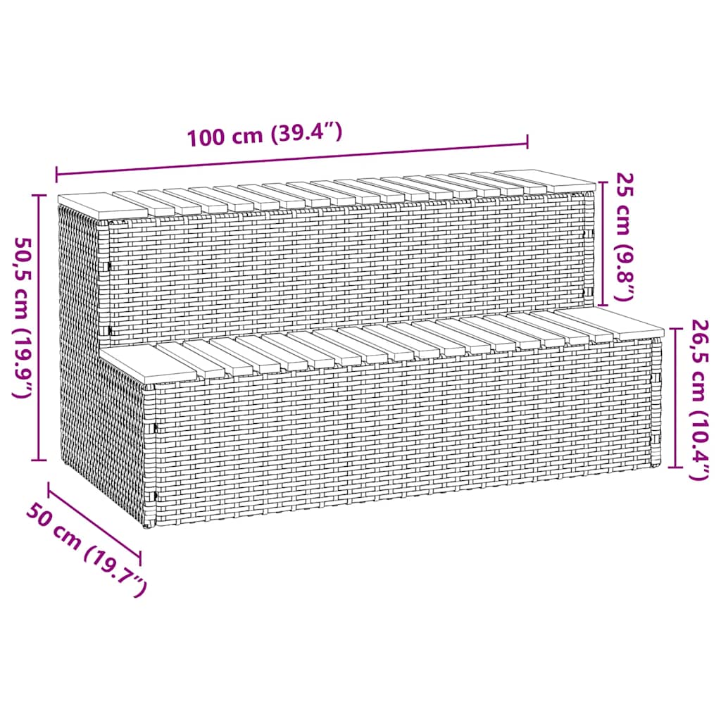 vidaXL Hot Tub Step Grey 100x50x50.5 cm Poly Rattan and Solid Acacia