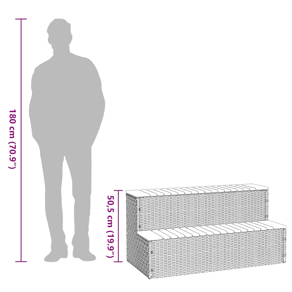 vidaXL Hot Tub Step Grey 100x50x50.5 cm Poly Rattan and Solid Acacia