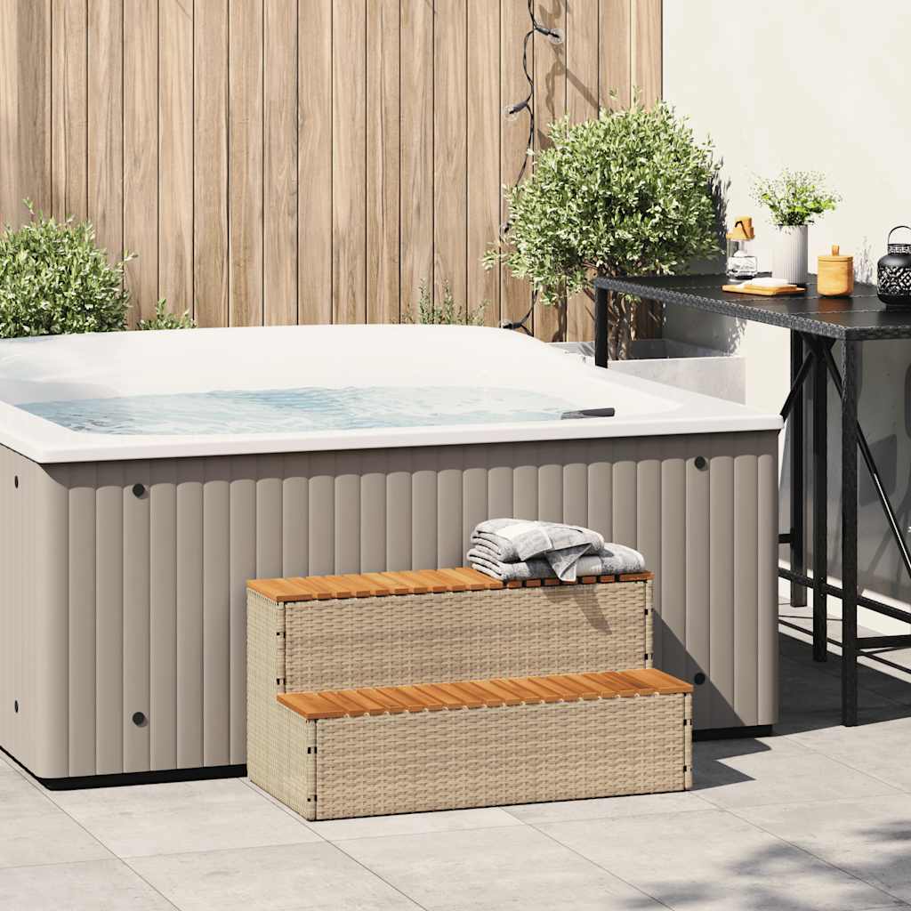 vidaXL Hot Tub Step Beige 100x50x50.5 cm Poly Rattan and Solid Acacia