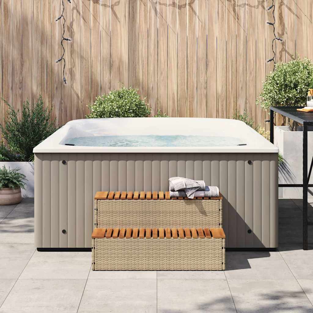 vidaXL Hot Tub Step Beige 100x50x50.5 cm Poly Rattan and Solid Acacia