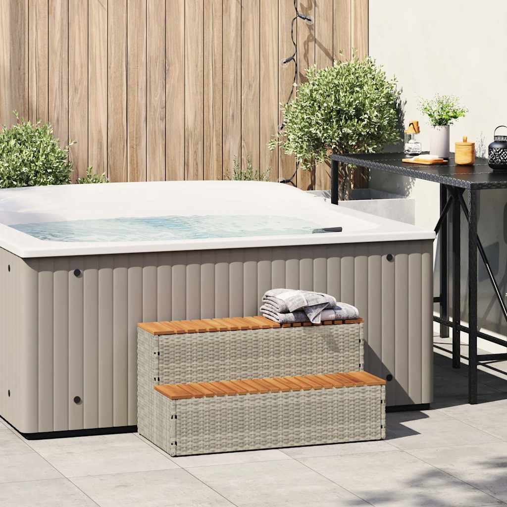 vidaXL Hot Tub Step Light Grey 100x50x50.5 cm Poly Rattan and Solid Acacia