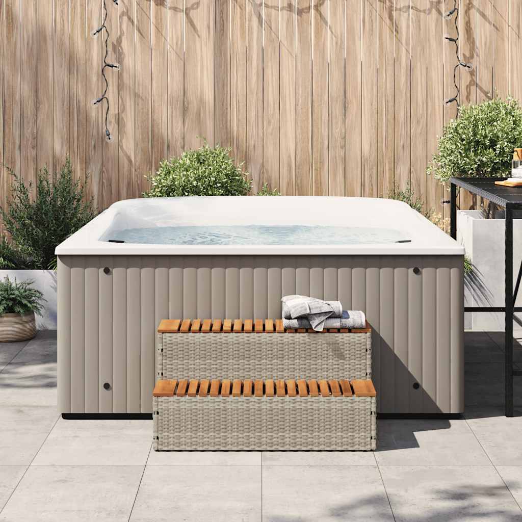 vidaXL Hot Tub Step Light Grey 100x50x50.5 cm Poly Rattan and Solid Acacia