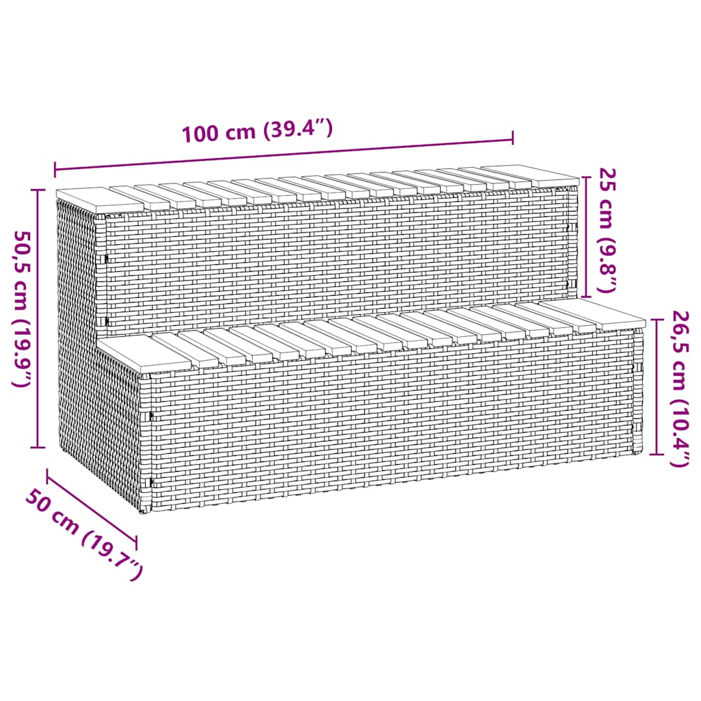 vidaXL Hot Tub Step Light Grey 100x50x50.5 cm Poly Rattan and Solid Acacia