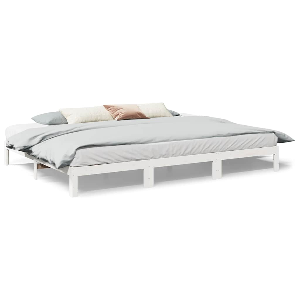 Family Bed Frame No Mattress White 240x200 cm Solid Wood Pine