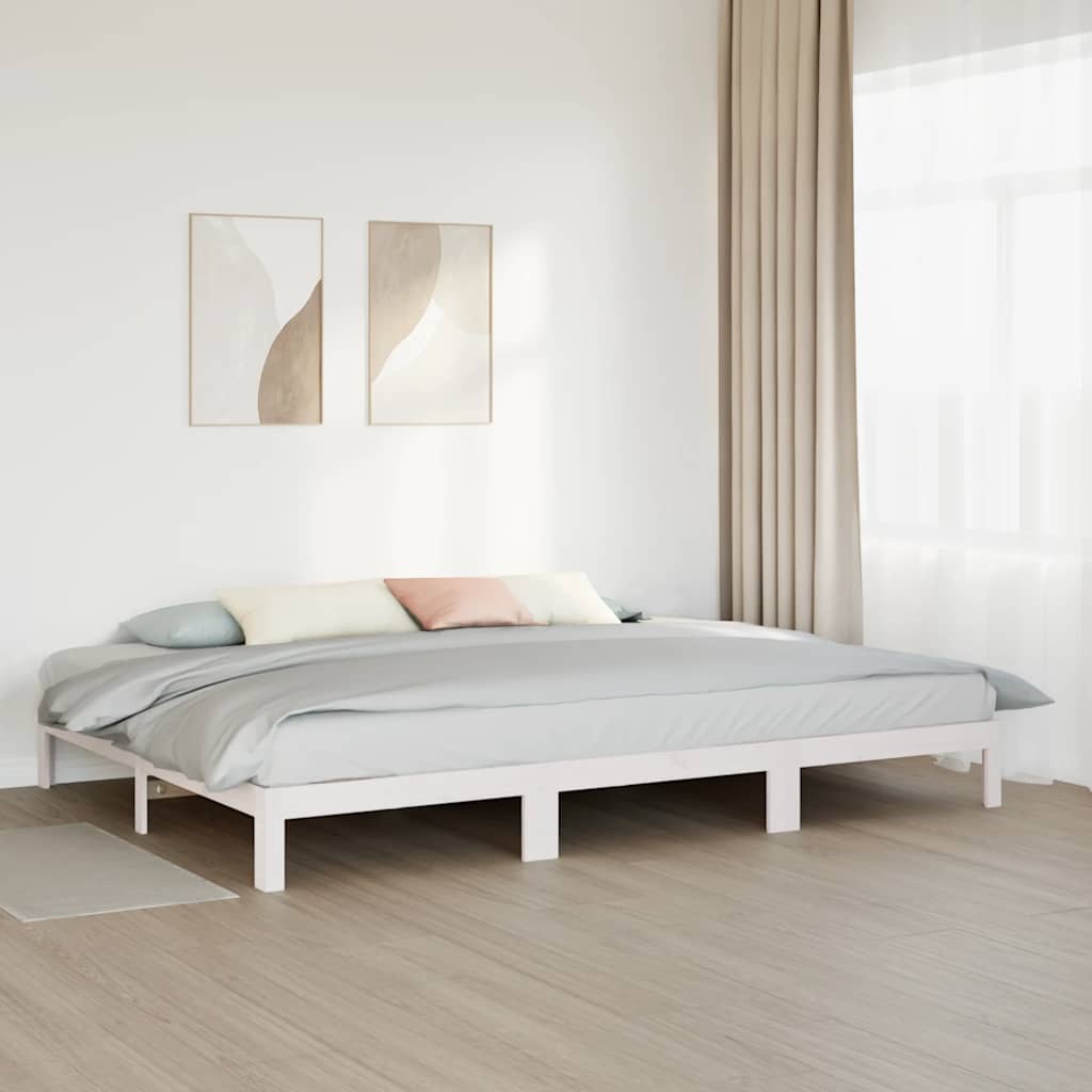 Family Bed Frame No Mattress White 240x200 cm Solid Wood Pine