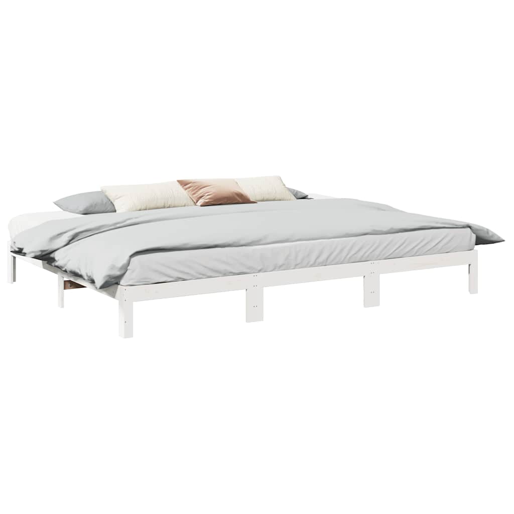 Family Bed Frame No Mattress White 240x200 cm Solid Wood Pine