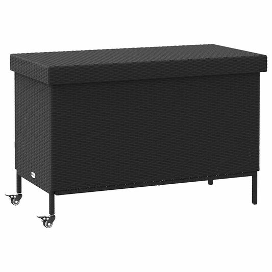 vidaXL Garden Storage Box with Wheels Black 110x55x73 cm Poly Rattan