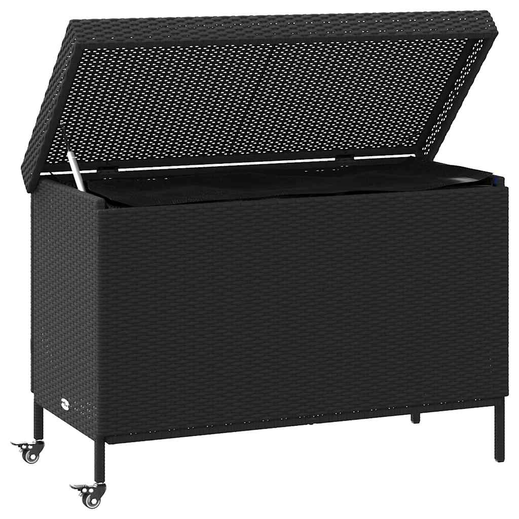 vidaXL Garden Storage Box with Wheels Black 110x55x73 cm Poly Rattan